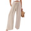 imageCHARTOU Women Elastic Waist Pants Wide Leg Sweatpants Beach Palazzo Pants Loose Lightweight Summer Pants DrawstringApricot