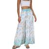 imageCHARTOU Womens Summer Drawstring High Waist Floral Print Flowy Palazzo Beach PantsWhite