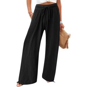 imageCHARTOU Women Elastic Waist Pants Wide Leg Sweatpants Beach Palazzo Pants Loose Lightweight Summer Pants DrawstringBlack