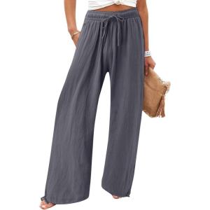 imageCHARTOU Women Elastic Waist Pants Wide Leg Sweatpants Beach Palazzo Pants Loose Lightweight Summer Pants DrawstringDark Grey