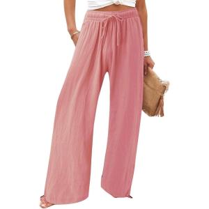 imageCHARTOU Women Elastic Waist Pants Wide Leg Sweatpants Beach Palazzo Pants Loose Lightweight Summer Pants DrawstringPeach