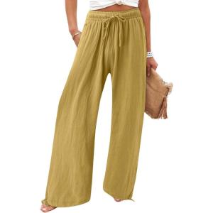 imageCHARTOU Women Elastic Waist Pants Wide Leg Sweatpants Beach Palazzo Pants Loose Lightweight Summer Pants DrawstringYellow