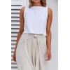 imageCHARTOU Summer Casual Wide Leg Linen Pants for Women Palazzo Pants Flowy Beach Pants Boho Tie Knot SweatpantsOffwhite