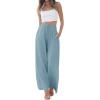 imageCHARTOU Summer Palazzo Pants for Women Wide Leg Linen Pants Casual Beach Cover Up Pants Drawstring Lounge PantsLight Blue