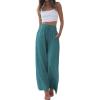 imageCHARTOU Summer Palazzo Pants for Women Wide Leg Linen Pants Casual Beach Cover Up Pants Drawstring Lounge PantsPeacock Blue
