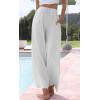 imageCHARTOU Summer Palazzo Pants for Women Wide Leg Linen Pants Casual Beach Cover Up Pants Drawstring Lounge PantsWhite