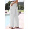imageCHARTOU Summer Palazzo Pants for Women Wide Leg Linen Pants Casual Beach Cover Up Pants Drawstring Lounge PantsWhite
