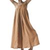 imageCHARTOU Women Loose Linen Wide Leg Jumpsuit One Piece Spaghetti Strap Palazzo Pants Long Romper Elastic BeachKhaki