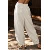 imageCHARTOU Women Palazzo Pants Baggy Wide Leg Sweatpants Harem Pants Summer Elastic Waist Beach Flowy Lounge PantsOffwhite