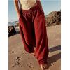 imageCHARTOU Women Palazzo Pants Baggy Wide Leg Sweatpants Harem Pants Summer Elastic Waist Beach Flowy Lounge PantsRed