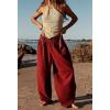 imageCHARTOU Women Palazzo Pants Baggy Wide Leg Sweatpants Harem Pants Summer Elastic Waist Beach Flowy Lounge PantsRed