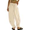 imageCHARTOU Women Tapered Wide Leg Lounge Pants Summer Harem Pants Elastic Waist Slacks Beach Baggy Pants PocketsKhaki