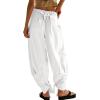 imageCHARTOU Women Tapered Wide Leg Lounge Pants Summer Harem Pants Elastic Waist Slacks Beach Baggy Pants PocketsWhite
