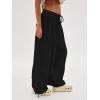 imageCHARTOU Womens Casual High Rise Wide Leg Palazzo Pants Baggy Elastic Waist Drawstring Beach Cargo PantsBlack