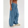 imageCHARTOU Womens Casual High Rise Wide Leg Palazzo Pants Baggy Elastic Waist Drawstring Beach Cargo PantsBlue