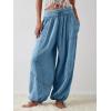 imageCHARTOU Womens Casual High Rise Wide Leg Palazzo Pants Baggy Elastic Waist Drawstring Beach Cargo PantsBlue