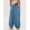 imageCHARTOU Womens Casual High Rise Wide Leg Palazzo Pants Baggy Elastic Waist Drawstring Beach Cargo PantsBlue