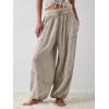 imageCHARTOU Womens Casual High Rise Wide Leg Palazzo Pants Baggy Elastic Waist Drawstring Beach Cargo PantsGrey