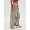 imageCHARTOU Womens Casual High Rise Wide Leg Palazzo Pants Baggy Elastic Waist Drawstring Beach Cargo PantsGrey