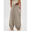 imageCHARTOU Womens Casual High Rise Wide Leg Palazzo Pants Baggy Elastic Waist Drawstring Beach Cargo PantsGrey