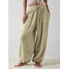 imageCHARTOU Womens Casual High Rise Wide Leg Palazzo Pants Baggy Elastic Waist Drawstring Beach Cargo PantsKhaki