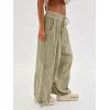 imageCHARTOU Womens Casual High Rise Wide Leg Palazzo Pants Baggy Elastic Waist Drawstring Beach Cargo PantsKhaki