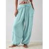 imageCHARTOU Womens Casual High Rise Wide Leg Palazzo Pants Baggy Elastic Waist Drawstring Beach Cargo PantsLight Blue