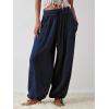 imageCHARTOU Womens Casual High Rise Wide Leg Palazzo Pants Baggy Elastic Waist Drawstring Beach Cargo PantsNavy