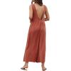 imageCHARTOU Womens Casual Sleeveless Wide Leg Pant Jumpsuit Backless Ruffle Beach Palazzo Tank RomperRed