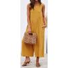 imageCHARTOU Womens Casual Sleeveless Wide Leg Pant Jumpsuit Backless Ruffle Beach Palazzo Tank RomperYellow
