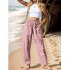 imageCHARTOU Womens Casual Thin Wide Leg Pants Baggy Elastic High Waisted Palazzo Pants Cargo Harem Beach PantsPink