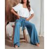 imageCHARTOU Womens Cotton Linen Loose Fit Palazzo Pants Casual High Waist Pleated Wide Leg Beach Pants with PocketsBlue