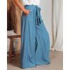 imageCHARTOU Womens Cotton Linen Loose Fit Palazzo Pants Casual High Waist Pleated Wide Leg Beach Pants with PocketsBlue