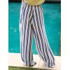 imageCHARTOU Womens Drawstring High Waisted Striped Palazzo Pants Wide Leg Casual Lounge Beach Pant TrousersBlue White
