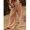imageCHARTOU Womens Drawstring High Waisted Striped Palazzo Pants Wide Leg Casual Lounge Beach Pant TrousersKhaki