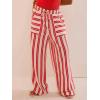 imageCHARTOU Womens Drawstring High Waisted Striped Palazzo Pants Wide Leg Casual Lounge Beach Pant TrousersRed