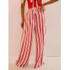 imageCHARTOU Womens Drawstring High Waisted Striped Palazzo Pants Wide Leg Casual Lounge Beach Pant TrousersRed