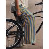 imageCHARTOU Womens Drawstring High Waisted Striped Palazzo Pants Wide Leg Casual Lounge Beach Pant TrousersYellow Blue