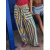imageCHARTOU Womens Drawstring High Waisted Striped Palazzo Pants Wide Leg Casual Lounge Beach Pant TrousersYellow Blue