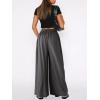 imageCHARTOU Womens Flowy Wide Leg Palazzo Pants Baggy High Waist Pleated Maxi Long Smocked SkirtDark Grey