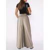 imageCHARTOU Womens Flowy Wide Leg Palazzo Pants Baggy High Waist Pleated Maxi Long Smocked SkirtKhaki