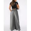 imageCHARTOU Womens Flowy Wide Leg Palazzo Pants Baggy High Waist Pleated Maxi Long Smocked SkirtLight Grey