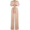 imageCHARTOU Womens Sexy 2 Piece Outfit Jumpsuit Tie Knot Crop Top Pocket Wide Leg Pants Beach PalazzoApricot
