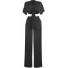imageCHARTOU Womens Sexy 2 Piece Outfit Jumpsuit Tie Knot Crop Top Pocket Wide Leg Pants Beach PalazzoBlack