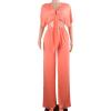 imageCHARTOU Womens Sexy 2 Piece Outfit Jumpsuit Tie Knot Crop Top Pocket Wide Leg Pants Beach PalazzoOrange