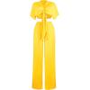 imageCHARTOU Womens Sexy 2 Piece Outfit Jumpsuit Tie Knot Crop Top Pocket Wide Leg Pants Beach PalazzoYellow