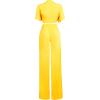 imageCHARTOU Womens Sexy 2 Piece Outfit Jumpsuit Tie Knot Crop Top Pocket Wide Leg Pants Beach PalazzoYellow