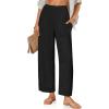 imageCHARTOU Womens Smocked High Waisted Palazzo Pants Baggy Cropped Wide Leg Casual Work Trousers with PocketsBlack