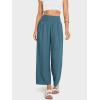 imageCHARTOU Womens Smocked High Waisted Palazzo Pants Baggy Cropped Wide Leg Casual Work Trousers with PocketsPeacock Blue