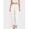 imageCHARTOU Womens Smocked High Waisted Palazzo Pants Baggy Cropped Wide Leg Casual Work Trousers with PocketsWhite